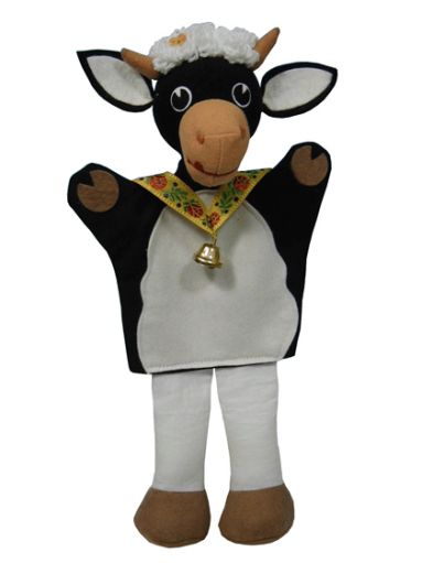 Кукла надевающаяся на руку с ногами "Корова с бубенчиком"