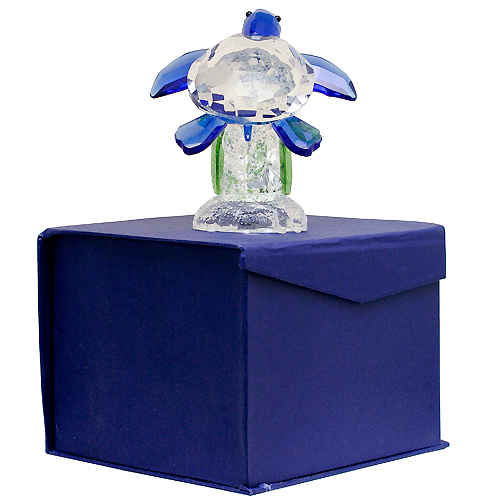 Сувенир Черепашка с подсветкой 13 см синяя хрусталь