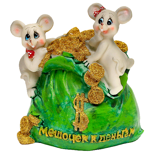 Сувенир из полистоуна "Копилка - Две мышки на мешке с деньгами"