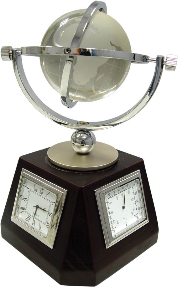 Сувенирный стеклянный глобус с часами.термометром.гигрометром