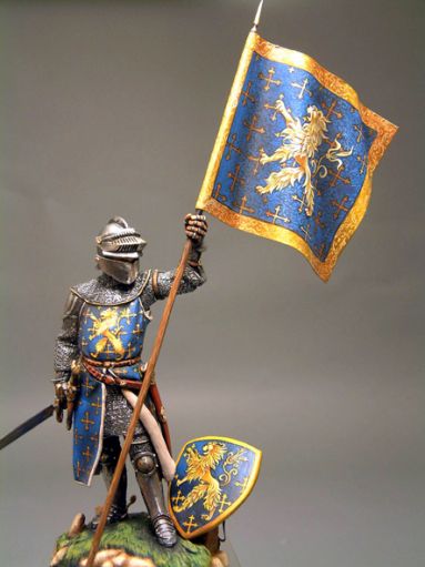 Оловянная модель "Европейский пеший рыцарь с флагом"